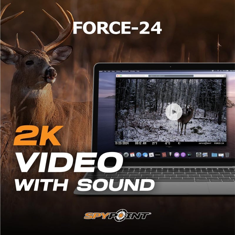 Spypoint FORCE-24 Non-Cellular Trail Camera, 2K Video, 24MP Photos, Low-Glow LEDs, Night Vision Game Camera, 70ft Motion Detection, Affordable Trail Cam, Must-Have Hunting Equipment - Image 4